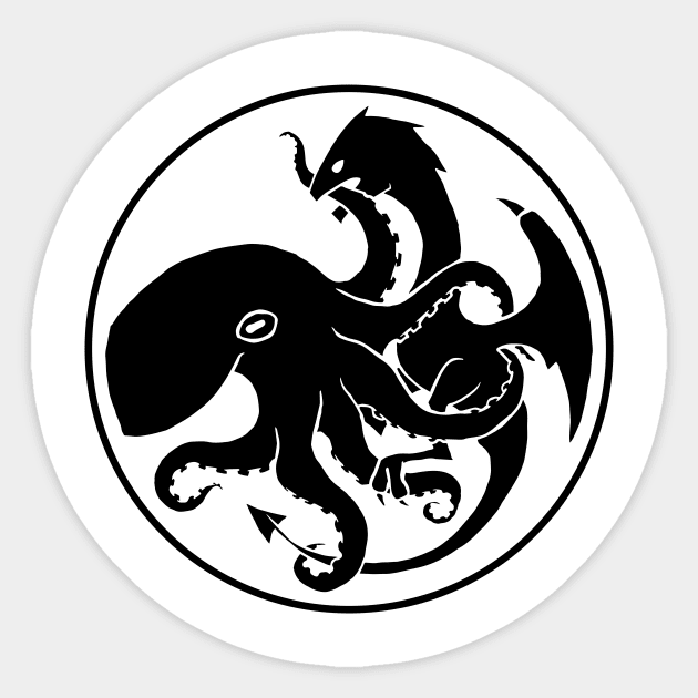 Dragon and Kraken BLK Sticker by mycologist